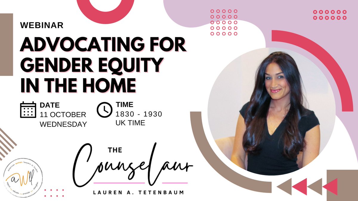 AmericanWLL's tweet photo. Grab a drink and Zoom into a discussion on how we make the home -and ultimately, the workplace and society- more equitable for women. Presented by Lauren Tetenbaum, former immigration attorney and member of @AmericanWLL, is now a New York-based social worker and mother of two. https://t.co/ELhClgNWbQ