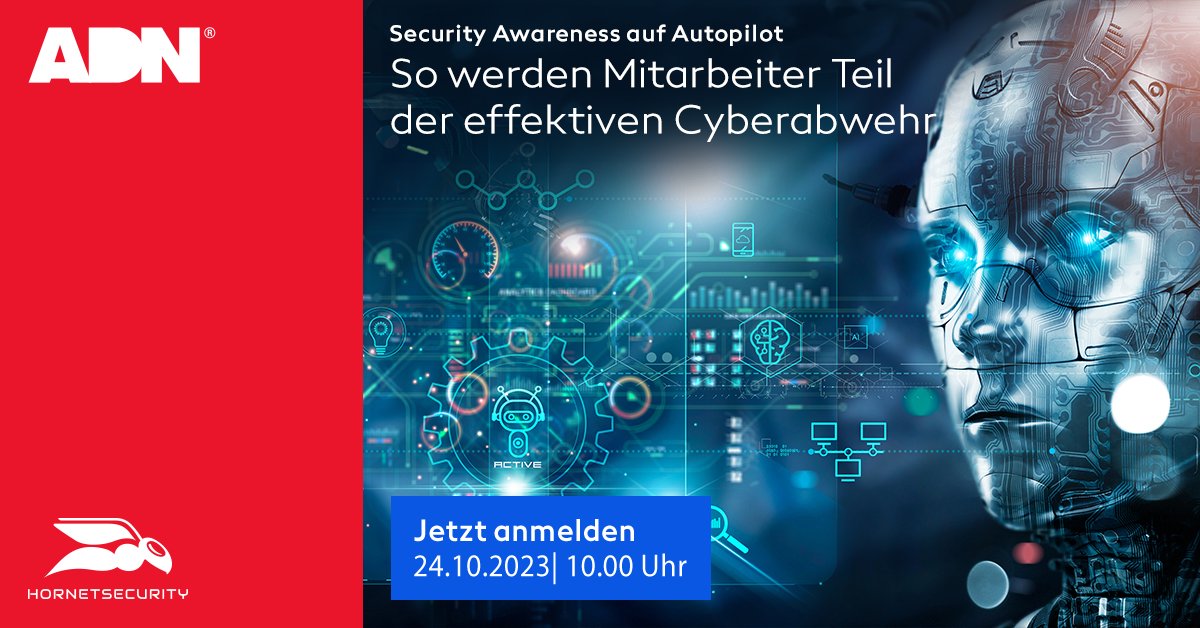 Mit dem Security Awareness Service von Hornetsecurity wird der Faktor Mensch aktiv in den IT-Sicherheitszyklus eingebunden und Teil der Cybersecurity-Lösung. Im Webinar am 24.10.2023 um 10.00 Uhr stellen wir Ihnen den Service im Detail vor: eu1.hubs.ly/H05GRV00