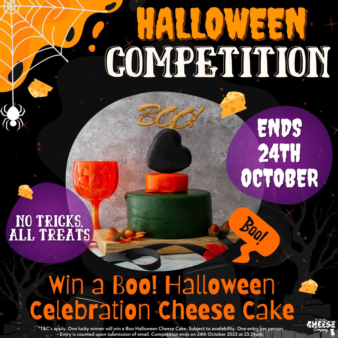 👻 🎃 HALLOWEEN COMPETITION! 👻 🎃 

🎉 Like, share &amp; tag someone you'd share it with! 🎉 

To enter visit: zurl.co/nigz

With 2.4kg of cheese, this cake will  feed approximately 20-25 people. Perfect for your spooktacular feast. 😋

#chucklingcheese #notjustcheese