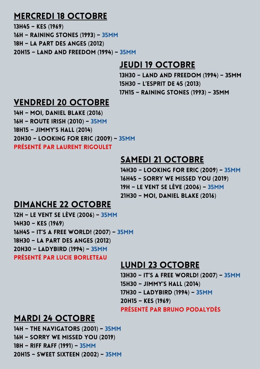 KEN LOACH ✨ La semaine prochaine, venez vous plonger dans la filmographie du grand cinéaste britannique avant la sortie de son nouveau film✊
Détails et réservations : tinyurl.com/kenloachretro
<a href="/Le_Pacte/">Le Pacte</a> <a href="/diaphana/">Diaphana</a> <a href="/whynotprod/">Why Not Productions</a> <a href="/KenLoachSixteen/">Ken Loach & Sixteen Films</a> #kenloach