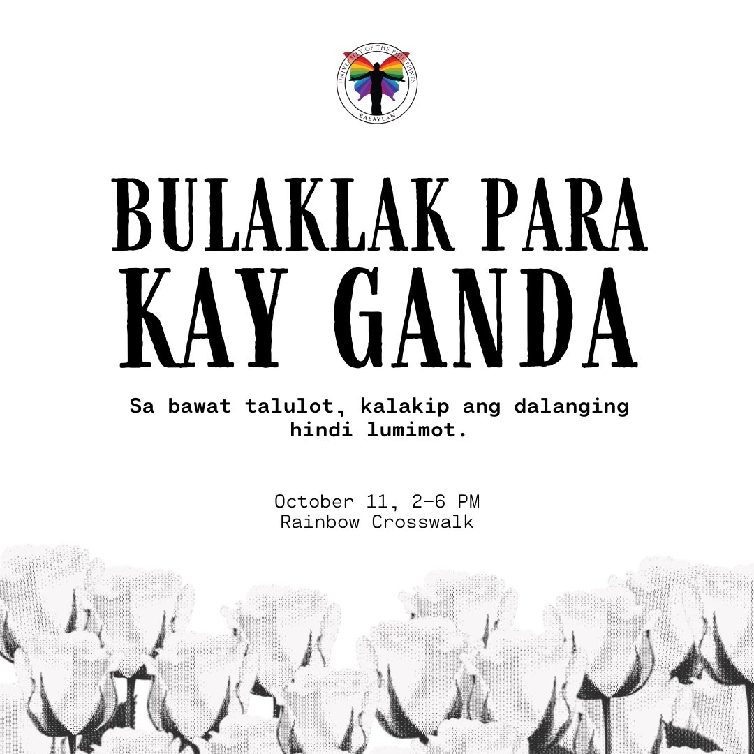 upbabaylan's tweet image. Sa bawat bulaklak na makakasalubong natin, nawa’y batiin tayo ng alaala ni Jennifer Laude, kilala natin bilang Ganda. 

October 11, 2-6 PM
Rainbow Crosswalk

#TransLivesMatter
#HustisyaParaKayGanda