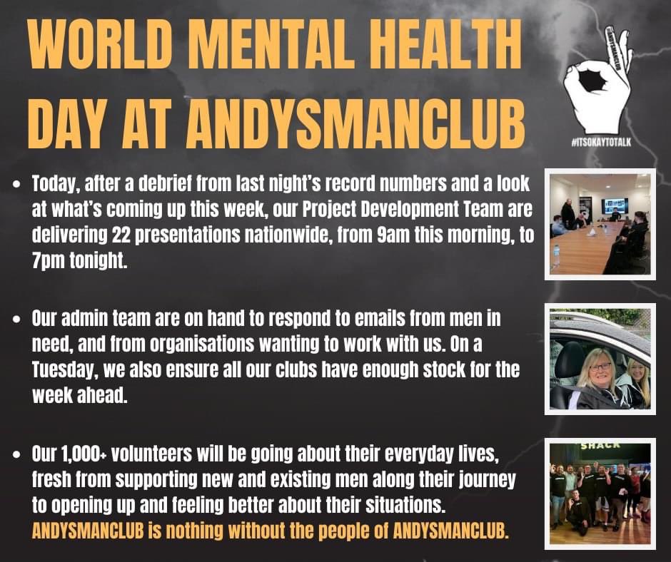 OUR PEOPLE ❤️

To us, every day is World Mental Health Day...

But we thought we'd give you an insight into our people and the every day at ANDYSMANCLUB 👌👌👌

If you, or someone you know needs support, get in touch and let's show the world #ITSOKAYTOTALK 

#wmhd23