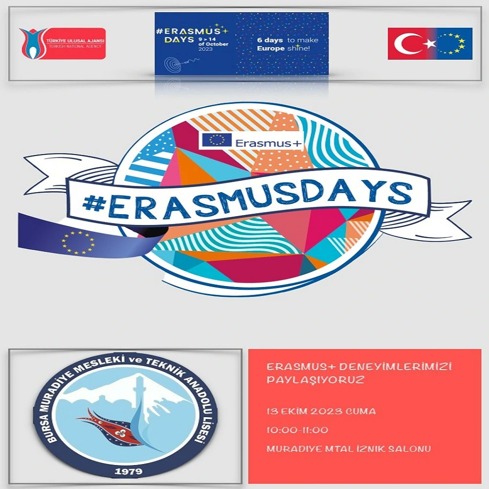 Bursa İl Milli Eğitim Konsorsiyumu ile Fransa' da Kısa Dönem Staj Hareketliliği yapan öğrencimiz 9-14 Ekim haftası Erasmusdays etkinlikleri kapsamında  9. Sınıf öğrencilerimize sunum gerçekleştirecektir.
#ErasmusDays