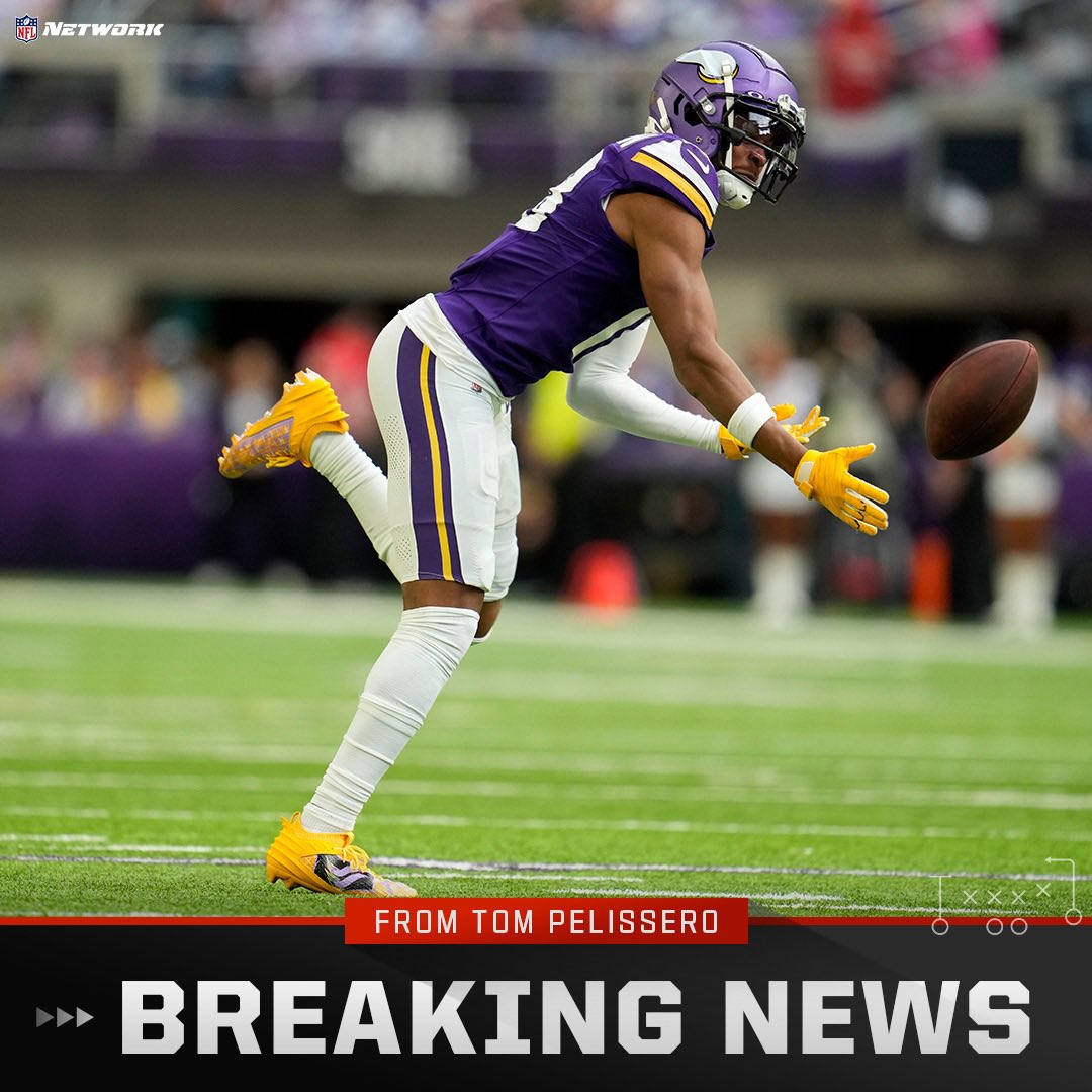 TomPelissero's tweet image. The #Vikings plan to place WR Justin Jefferson on injured reserve because of the hamstring injury he suffered in Sunday’s loss to Kansas City, per sources.

The exact timeline is TBD based on how he responds to treatment. But Jefferson is out at least four games.