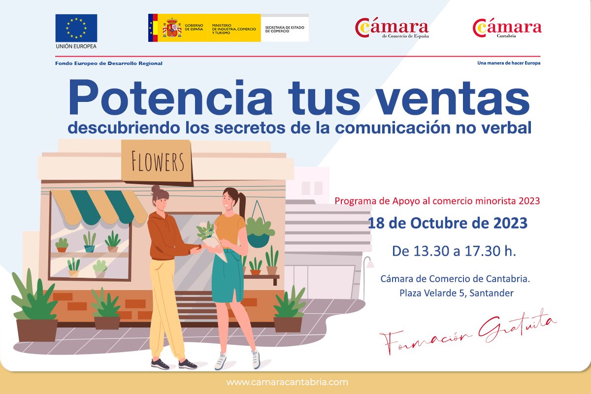 🆕Cursos Programa de #ApoyoAlComercioMinorista 2023

16/10📆#LinkedIn: fuente de leads
17/10📆#CRM para tu comercio: paso a paso
18/10📆Potencia tus ventas descubriendo los secretos de la #ComunicaciónNoVerbal

✍️bit.ly/3tmOqq5

🕙13:30h a 17:30h
📍<a href="/camaracantabria/">Cámara de Comercio de Cantabria</a>