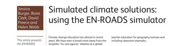 In this issue, Jessica Burger, Rosie Clark, David Preece and Helen Webb present the EN-ROADS simulator as a way to explore a range of potential solutions to climate change, and outlines practical approaches for using in a classroom. the-ga.org/3F6LX5z #geographyteacher