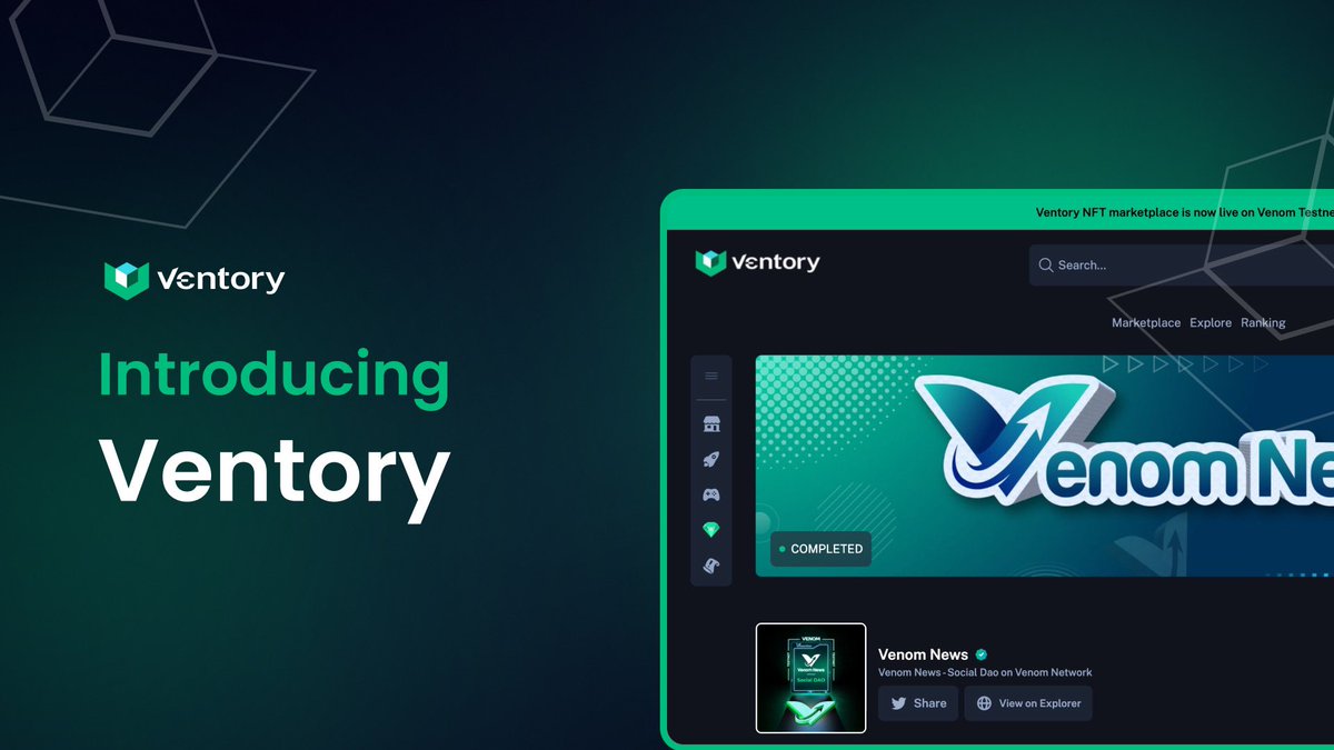 The multichain NFT marketplace <a href="/Ventory_gg/">Ventory 🦠</a> is now live on Venom Testnet! 🎮

✔️ More than an NFT Marketplace: Featuring INO/IDO Launchpad, GameHub, &amp; more.
✔️ Maximize Your Assets: NFT Lending, Renting, Staking, plus a Dex Aggregator.
✔️ Yield Mastery: From farming to