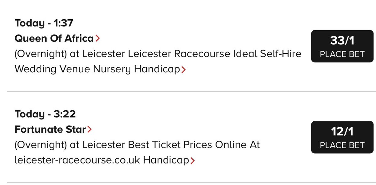 2️⃣runners this afternoon @LeicesterRaces. ⏰1:37 #QueenOfAfrica for Owners Yenilecas Syndicate. ⏰3:22 #FortunateStar for Owners Mr R Flegg & Mr J Bousfield. Both ridden by Zak Wheatley. @weeto_10 @FleggRaymond @RacingSantry @freddytylicki @mlcooney82