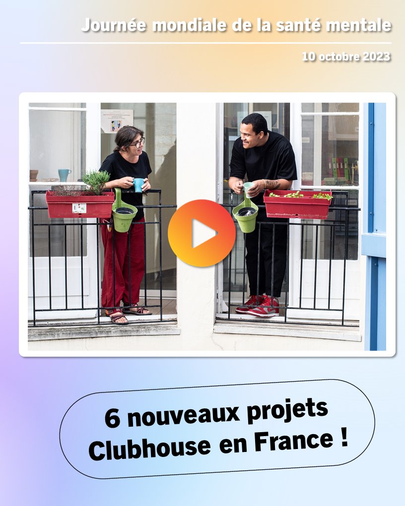 En cette journée pour la #santémentale, nous avoie la joie de vous annoncer 6 nouveaux projets de Clubhouse à Marseille, Rouen, Reims, Dijon, Bayonne et Mont-de-Marsan ! 🚀

#JournéeMondialeDeLaSantéMentale #WorldMentalHealthDay #WorldMentalHealthDay2023