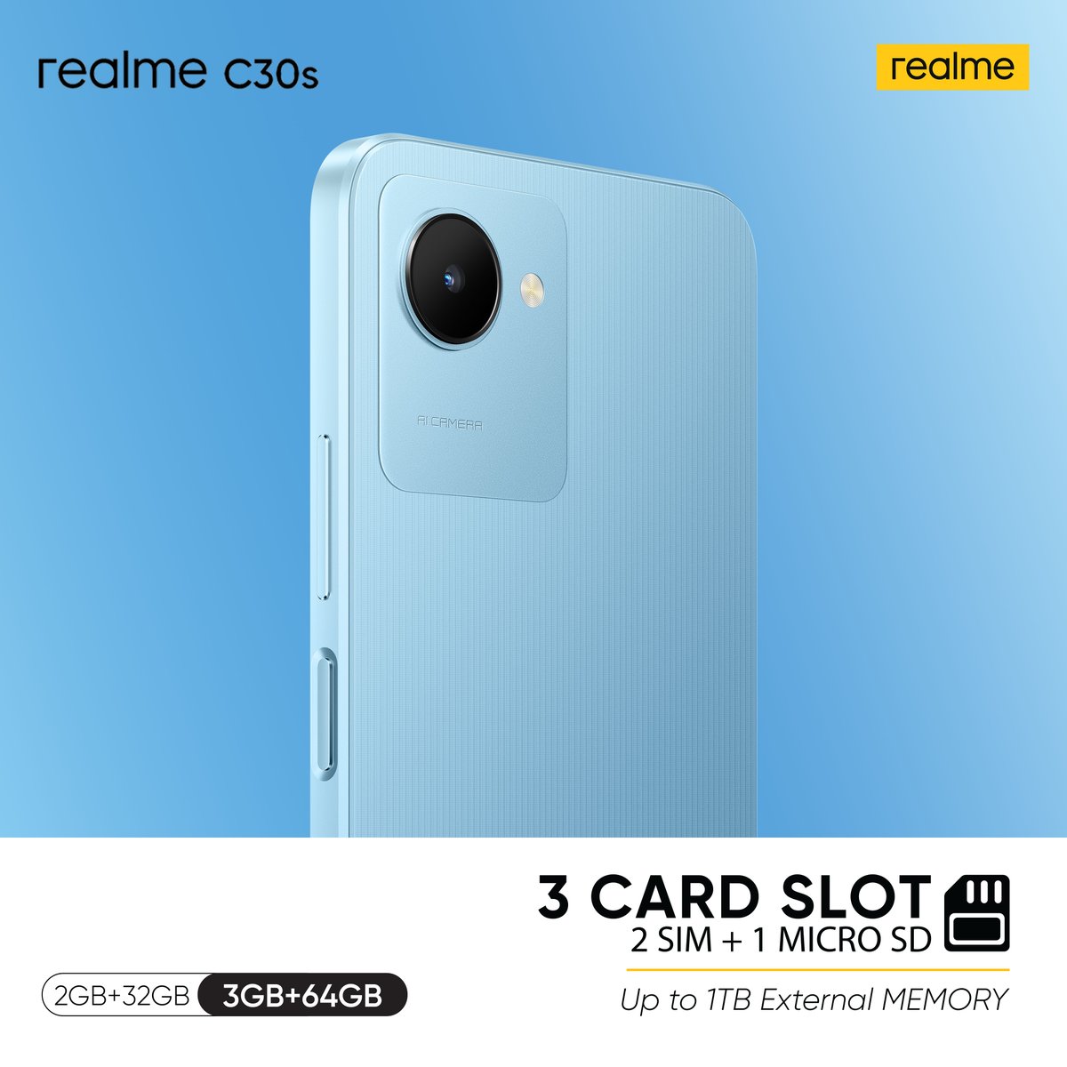 realmeKenya's tweet photo. The realme C30S comes with 3 card slots, giving you unmatched versatility and storage options!  

#3CardSlot #ealmeC30s #realmeKenya https://t.co/aEObUxmap4