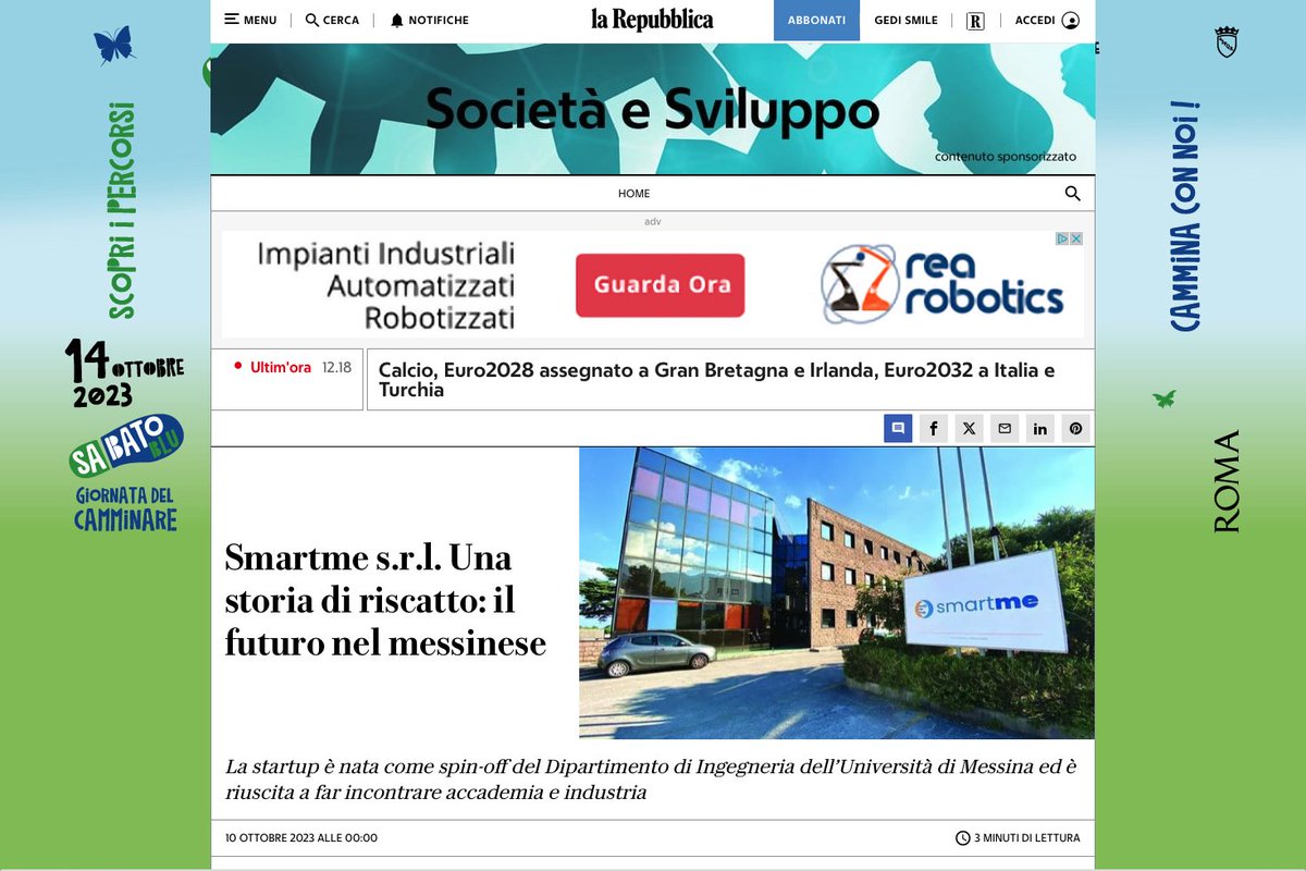 smartme_IO's tweet photo. 📰Oggi è disponibile l'articolo completo sul sito web di La Repubblicariguardante "SmartMe: Una Storia di Riscatto nel Futuro del Messinese"💻🌍
#SmartMe #Repubblica #Innovazione #Riscatto #FuturoMessinese #PubblicaAmministrazione #Industria40 #Agricoltura40 #Digitale #IoT https://t.co/nYhaDKjI03