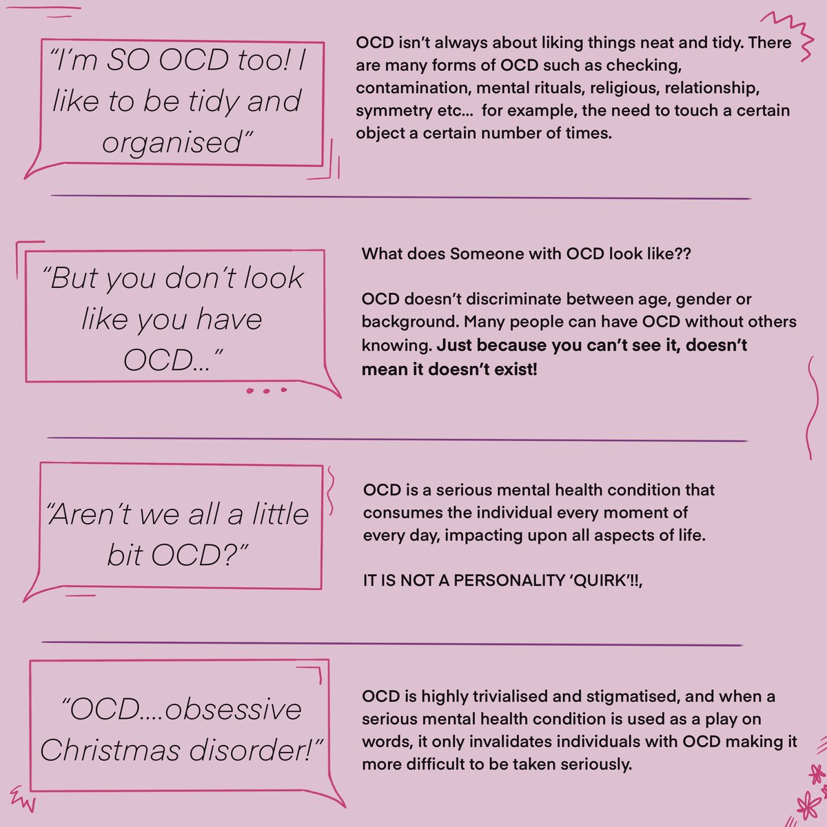 Emily_Bell_OT's tweet photo. Today is #WorldMentalHealthDay2023 and is also #OCD awareness week. Like many mental health conditions, OCD is highly trivialised with the term often ‘thrown around’ in conversations. 

Even if you only take one thing away from this post, it is a small step in raising awareness! https://t.co/Svjs5L1sy3
