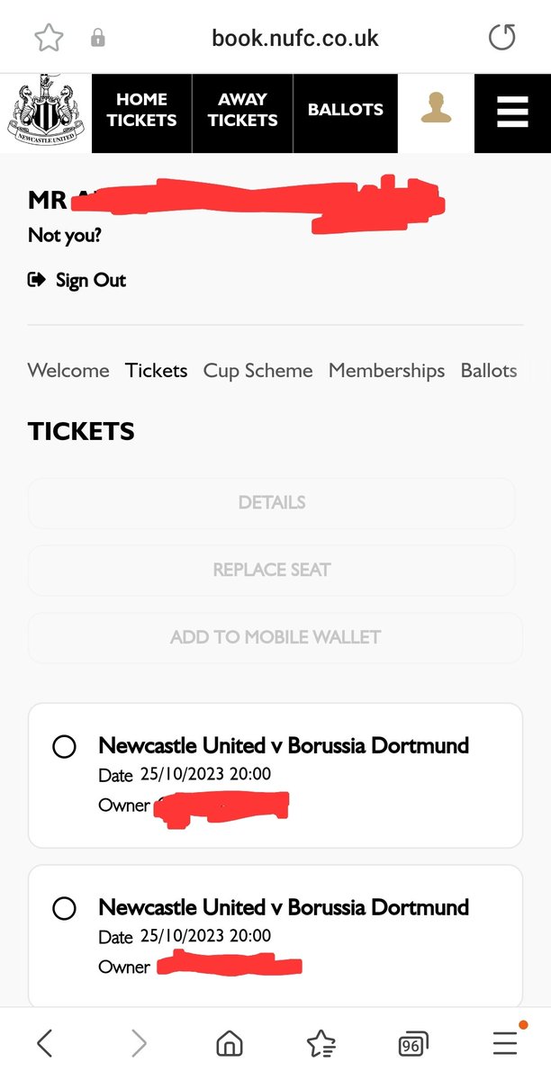 dawsonio's tweet photo. NUFC v Dortmund CL tickets secured 😀 No Red alert Box or money taken from account yet but tickets showing up under Tickets section on account. #nufc #nufcballot #ballot #nufctickets https://t.co/L45iCtJqTF