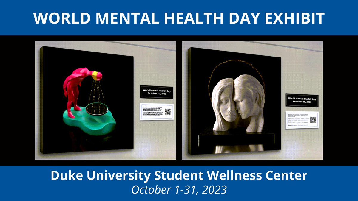 For #WorldMentalHealthDay (today!), <a href="/DukeWellness/">DukeStudentWellness</a> is hosting a public art exhibit from 10/1-10/31, featuring two 3D sculptures as NFTs co-created by new media artist Fabin Rasheed &amp; Duke Psychiatry's Dr. Murali Doraiswamy. Check out the exhibit: 305 Towerview Rd, Durham, NC.