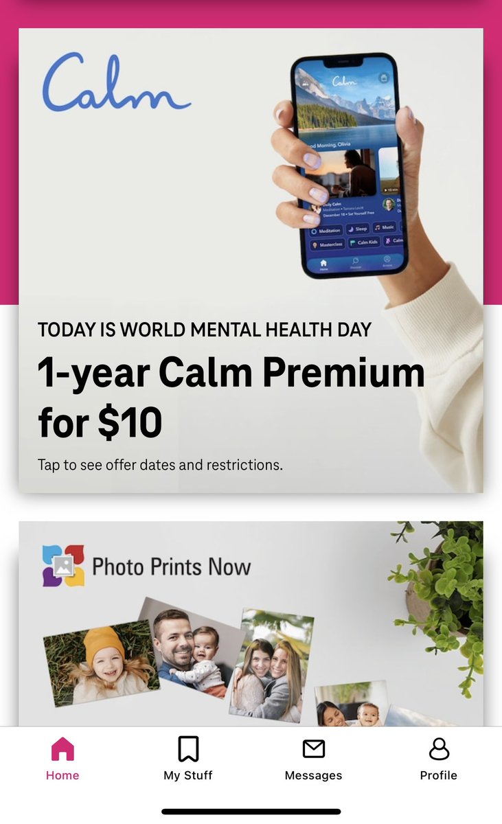 How awesome to recognize #WorldMentalHealthDay2023 T-Mobile Tuesdays is offering a significantly discounted rate for the Calm app! Go check it out!