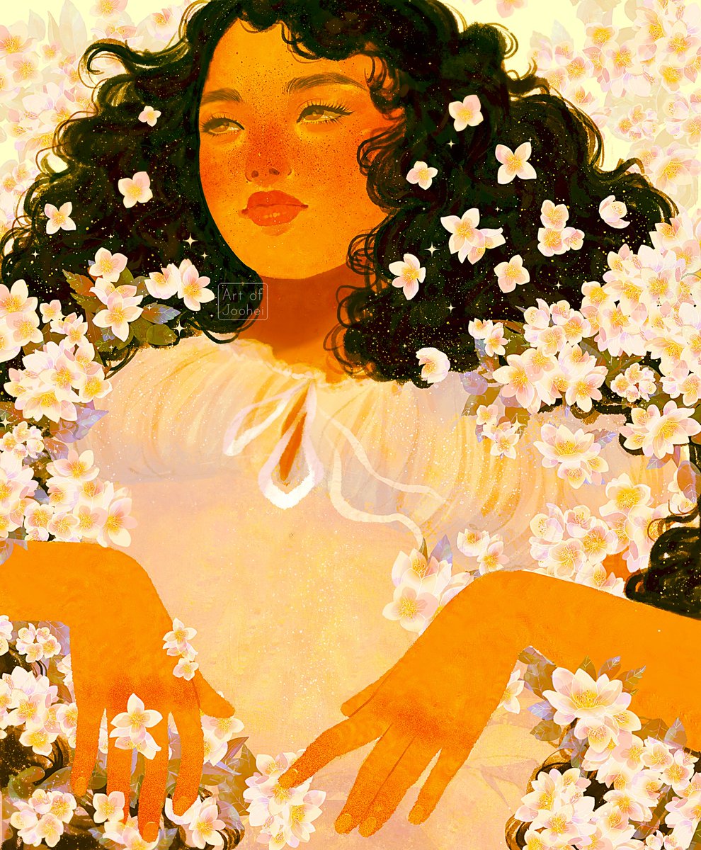 1girl solo flower dark skin dark-skinned female white flower black hair  illustration images