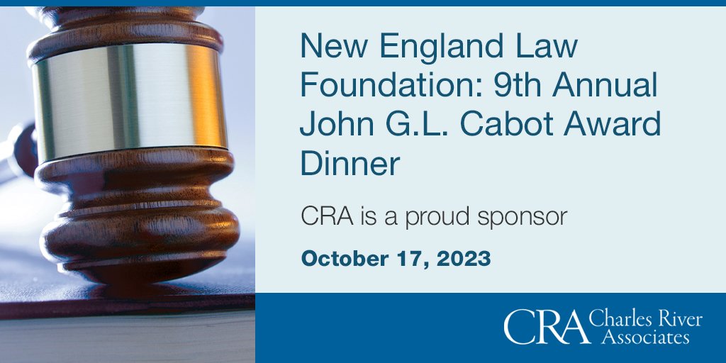 News_CRA's tweet image. CRA’s Forensic Services Practice is a proud sponsor of the New England Law Foundation’s 9th Annual John G.L. Cabot Award Dinner in support of the organization. For additional information on this event, click here: crai.news/nelf #CRAForensicServices #NELF