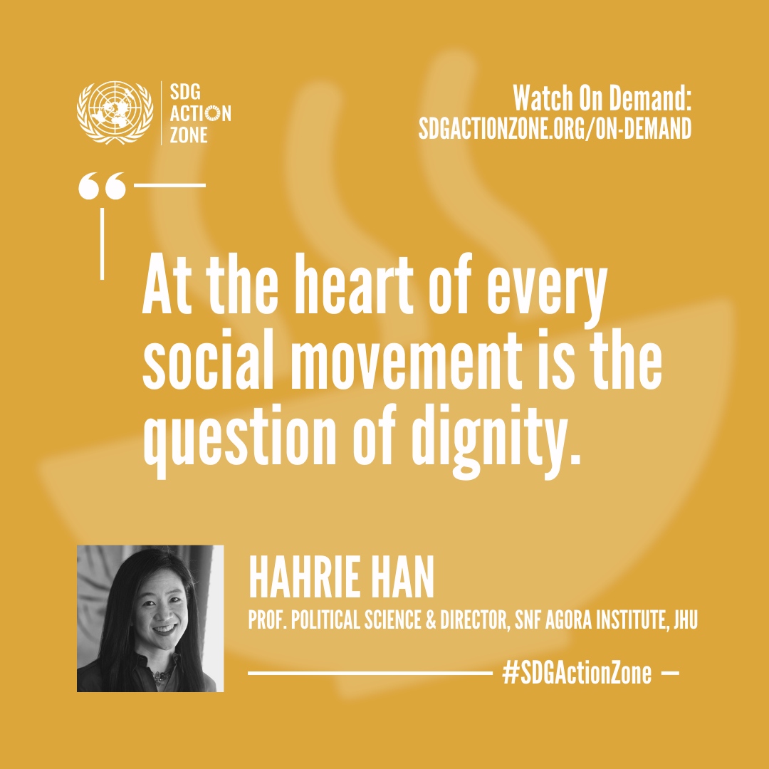 💬: @SNFAgoraJHU Director Prof. @hahriehan cut right to the core of social movements during the 'How to boost global SDG Movements?' panel at the #SDGActionZone this year. Listen to Prof. Hahrie Han On Demand at sdgactionzone.org/on-demand.