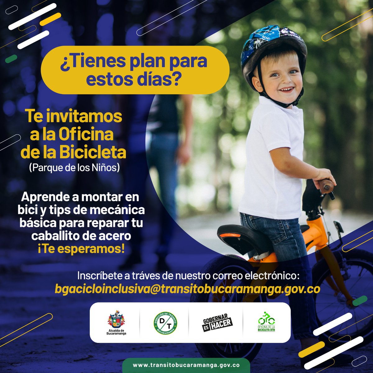 🏡En la semana de receso escolar ¡que mejor plan que aprender a montar en 🚲y los tips para mantener en buen estado a tu caballito de acero!

Es gratis, solo tienes que inscribirte y traer tu mejor energía  👌 
📧bgacicloinclusiva@transitobucaramanga.gov.co

📣Invita a tu parche