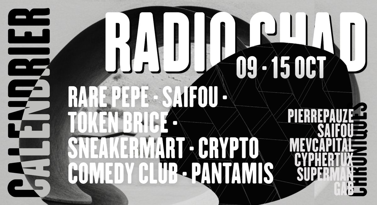 🔥 DU 09 AU 15 OCTOBRE 🔥
L 02/10 : #NFT &amp; #ART avec <a href="/quentinbdb/">ffmad「クエンテイン」</a> 
M 03/10 : #IA avec @s4ifou
M 04/10 : #stablecoins avec <a href="/TokenBrice/">tokenbrice.eth (🐜,🔍)</a>
J 05/10 : #NFT avec @sneakmart
V 06/10 : #crypto &amp; #humour avec <a href="/cryptocomedyfr/">Crypto Comedy Club</a>
S 07/10 : Repos
D 08/10 : #Bitcoin #ordinals avec <a href="/TheoPantamis/">Pantamis</a>