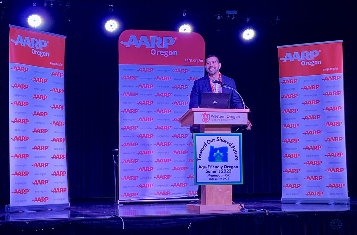 AARPOR's tweet photo. Our Shared Future session at #agefriendlyoregon Summit 2023 at @WesternOregonU with our friends from @1000oregon @BridgeMeadows @BetterEugSpfdTr @AgePlusOregon! @AARPLivable #oursharedfuture #livability #transportation #livablecommunities #disruptaging #languagematters https://t.co/JTYZcLDUrc