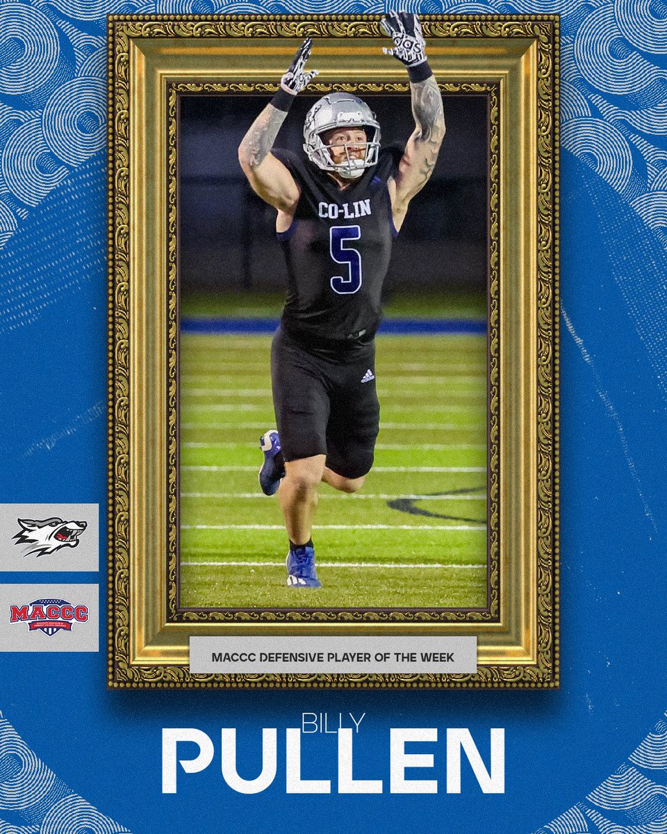 colinathletics's tweet photo. FOOTBALL | Congrats to Billy Pullen who earned MACCC Defensive Player of the Week honors for the second time this season after a six tackle and 3.5 sack performance in the Wolves win over Coahoma! #BackThePack https://t.co/2UTdF5Ab8w