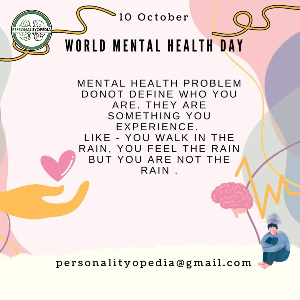 PersonalityOpe1's tweet photo. World Mental Health Day: Launched in 1992 by World Health Federation for Mental Health .
Theme 2023- Mental Health is a universal Human Right. 
#mentalhealthday 
#mentalhealthpost 
#personalityopedia 
#ruhisaxena #gratitudeattitude
 #mentalwellbeing 
#wmhd2023 https://t.co/3rYbFvpPUM