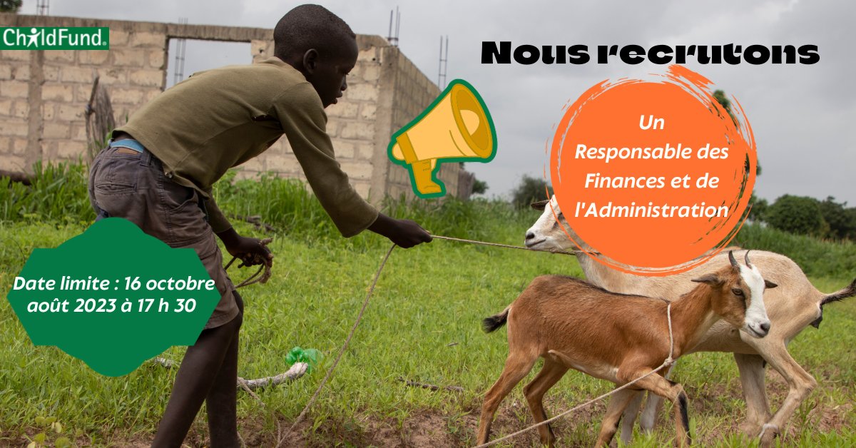 📢#OPPORTUNITEDEMPLOI
ChildFund Sénégal recrute un(e)Un Responsable des Finances et de l'Administration.
Le dossier de candidature doit être envoyé au plus tard le 16 octobre 2023 à 17H 30.
Pour en savoir plus cliquez sur cutt.ly/uwmvFPNl
#recrutement #emploi #hiringnow