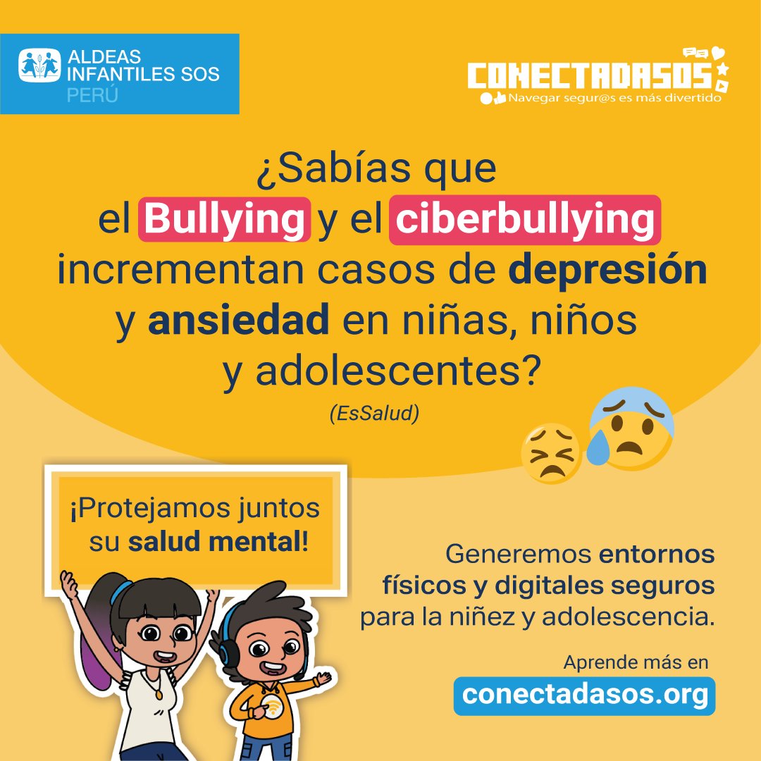 AldeasSOSPeru's tweet photo. Reconocemos la importancia de proteger la salud mental de los 👧🏽👦🏻 en la era digital, por eso promovemos un uso seguro, responsable y acompañado de las redes sociales e internet. 💻🧠💙
Aprende más en 👉https://t.co/6iBlh0iGAc
#conectadasos #DiaMundialdelaSaludMental https://t.co/LbNmtvdInp