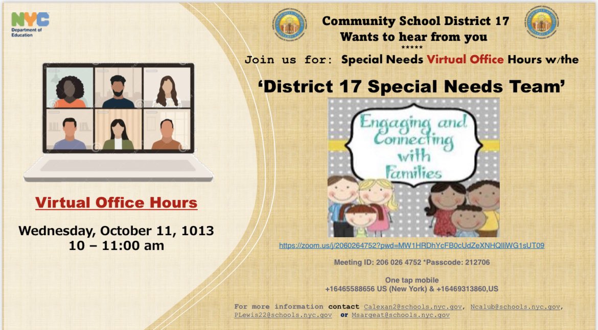 CSD17NYC's tweet photo. Upcoming D17 parent/community supports this week. 1) Special Needs Office Hours 2) Every Child a Super Reader - Pt. 2 & 3) Title I & SLT Training #Werisebyliftingothers #GreatthingsCSD17 https://t.co/Fbw3m0F1n5