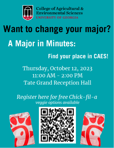 Undeclared Major? Join CAES for a free lunch Thursday, October 12th from 11:00am-2:00pm at the Tate Reception Hall.