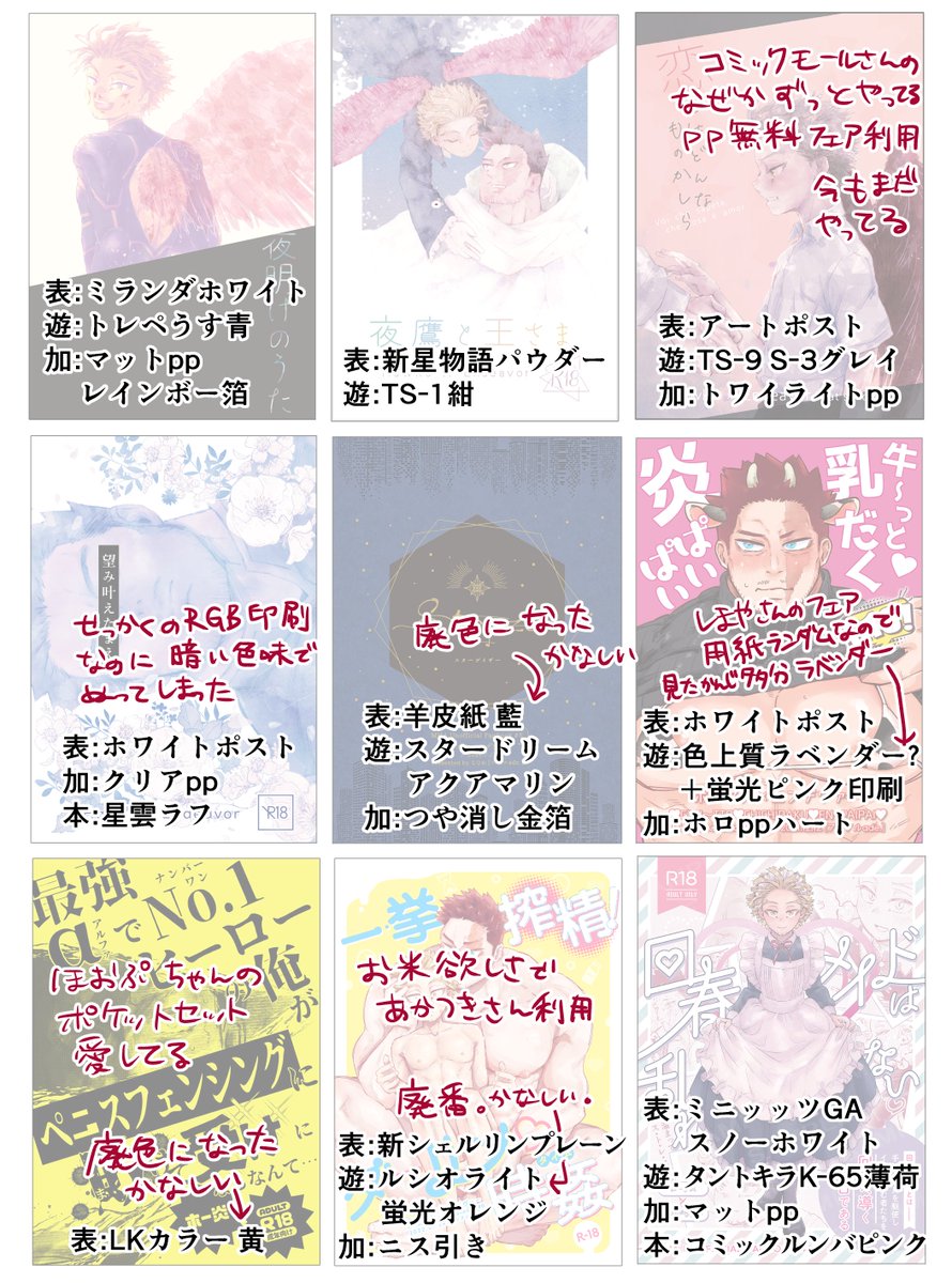 歴代同人誌の紙メモ… 