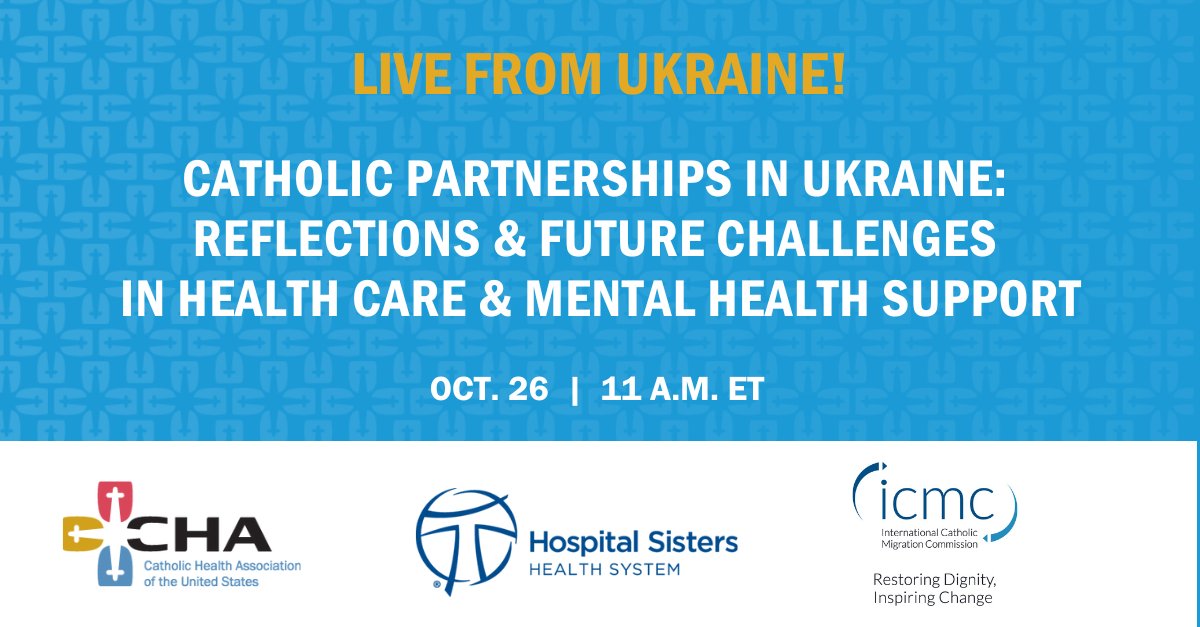 .@HospSistersHS Mission Outreach's Erica Smith and @ICMC_news' @bobvitillo join us Oct. 26 from #Ukraine 🇺🇦 to give insights into issues shaping Ukraine's #medical and #MentalHealth care today. Learn more and register: 👉 hubs.li/Q024_LPn0 #CatholicHealth #GlobalHealth