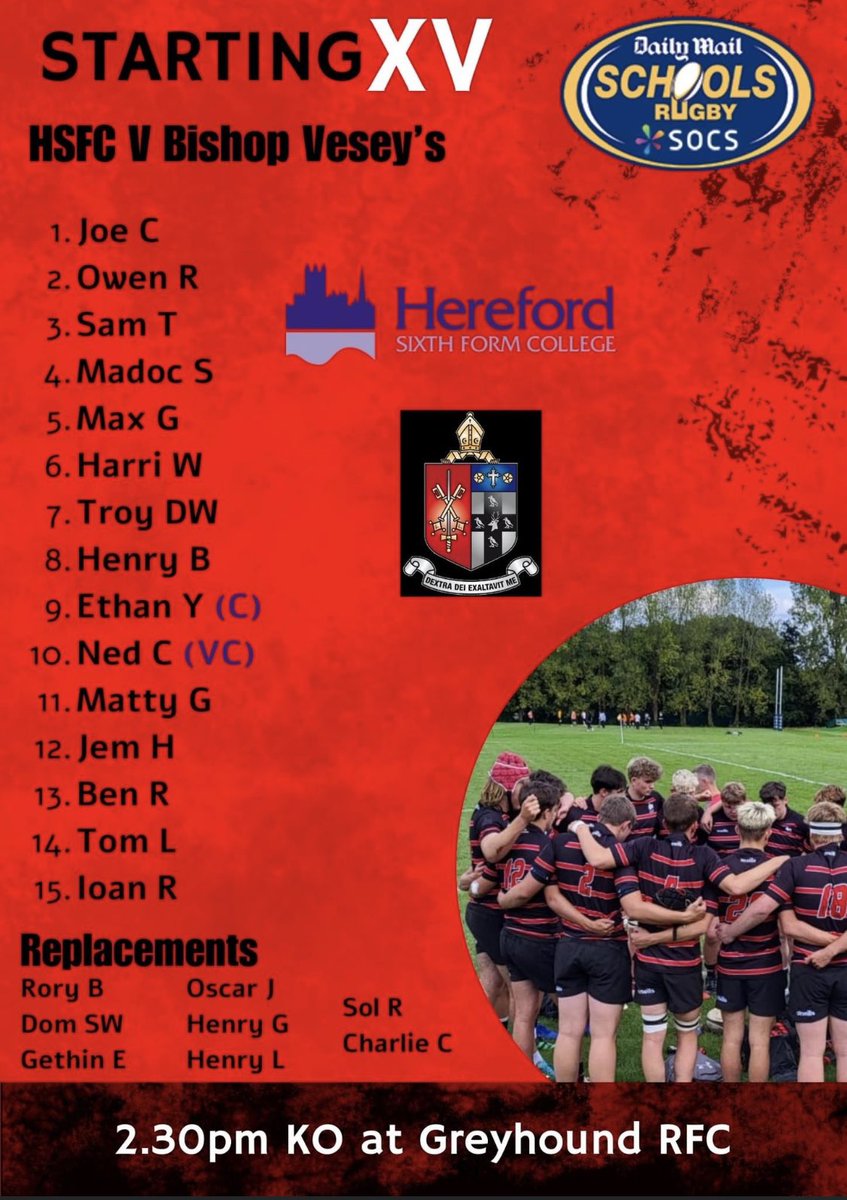 Busy week with three games to be played. First up is the visit of Bishop Vesey’s. Thanks to <a href="/GreyhoundRFC/">Greyhound RFC</a> for hosting.