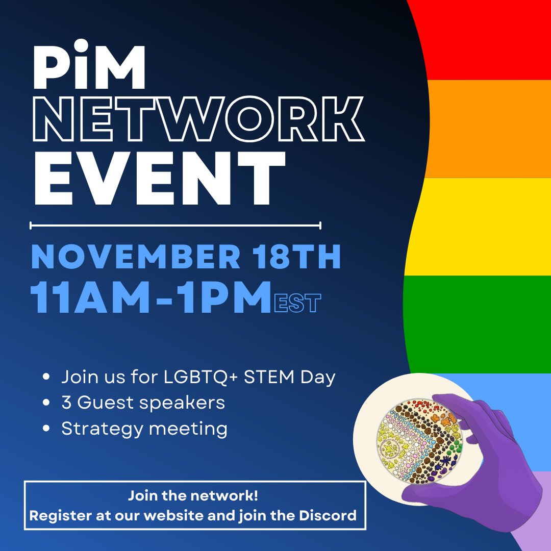 🌈 Exciting News! 🌈Join us for the Pride in Microbiology (PiM) Network event on LGBTQ+ STEM Day, November 18th, 2023!🧫 PiM network: prideinmicrobiology.github.io Join the discord: discord.com/invite/JEk9XTe… Explore our launch article in @NatureMicrobiol: nature.com/articles/s4156…
