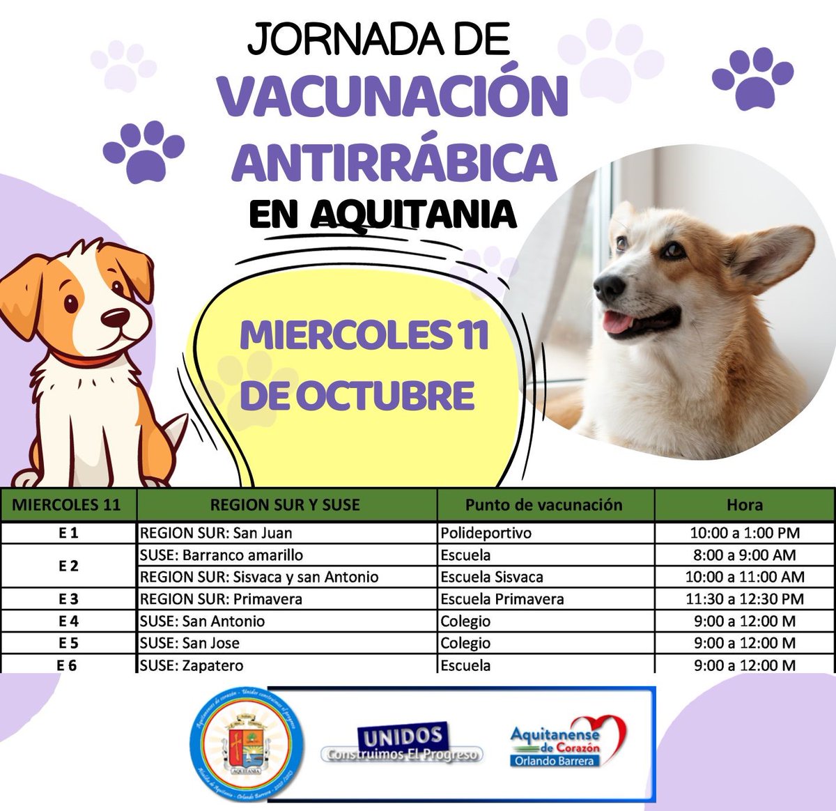 MIERCOLES 11 DE OCTUBRE
Aquitania inicia con la Jornada de Vacunación Antirrábica para nuestros perros y gatos por medio de la gobernación de Boyacá. 📷📷📷
"Unidos Construimos el Progreso"

#AlcaldiaMunicipal