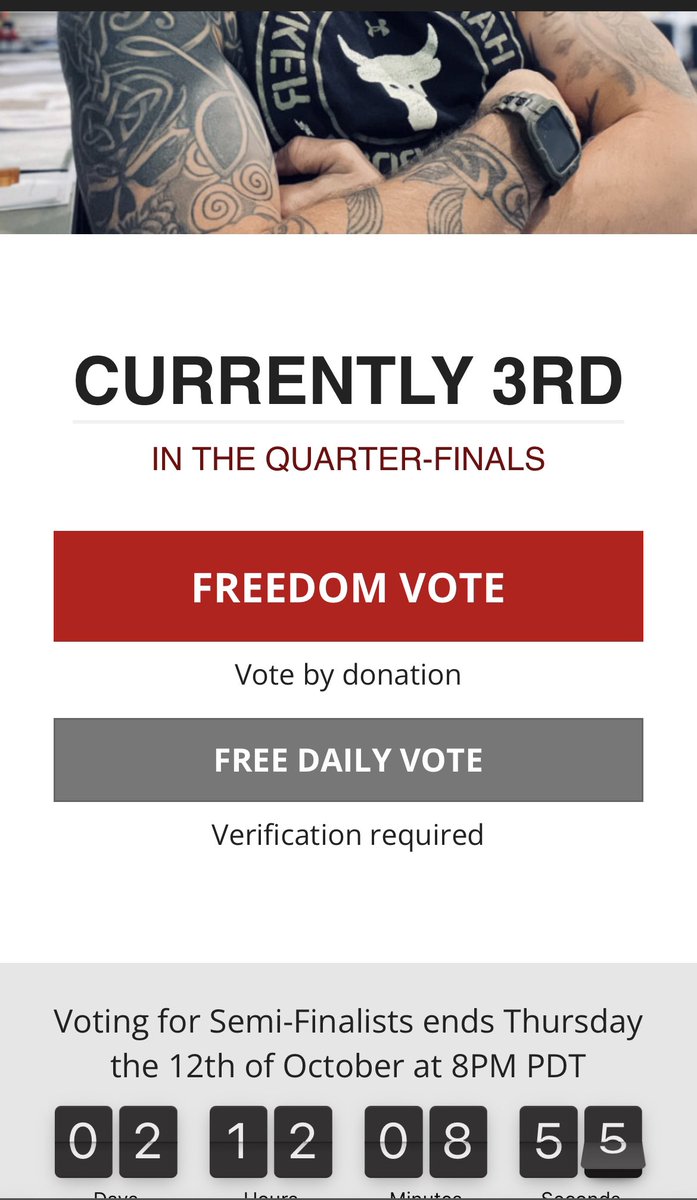 Tat2_Rider's tweet photo. Please be sure to Vote today!!!
Share this if you can, we have just over 2 days to get in first to move on to the Finals….. 

https://t.co/CwefJoLDuO https://t.co/pZISGsEG2j