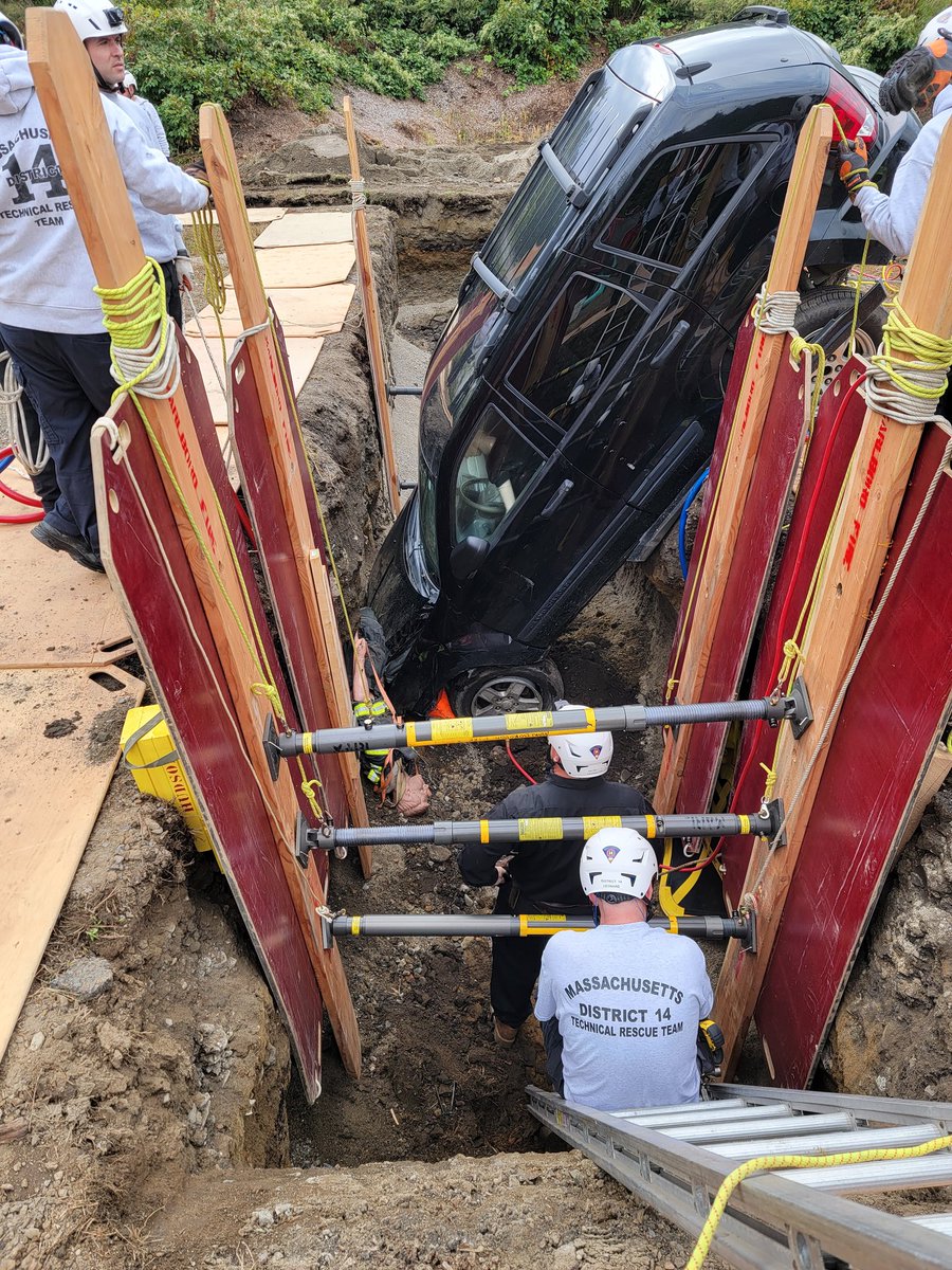 Natick Fire Department has a number of their personnel assigned to the District 14 Technical Rescue team.  Today they were conducting trench rescue training with a car into a construction trench.