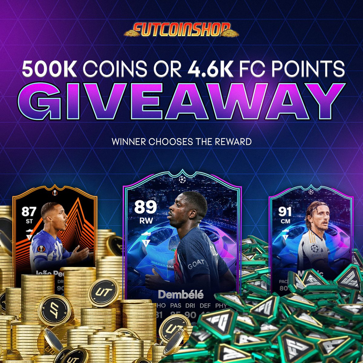 FUTCoinShop's tweet photo. 🚨 Get 500k or 4.6k FC Points for FREE! 

Like this tweet and follow us ❤️✅

Winner announced soon! #FC24 https://t.co/OQvjY430fc