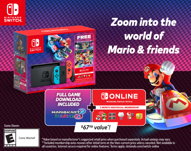 Nintendo Switch Bundle with Mario Kart 8 Deluxe Game and 3 Month Nintendo  Switch Online Membership