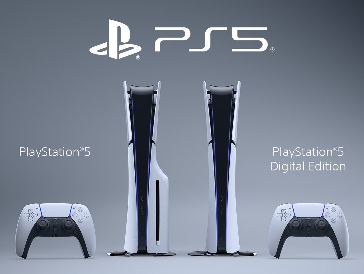 gouaig's tweet photo. Voici donc les nouvelles #PS5 !
Plus fine mais ne s’appelle pas SLIM 😅
Même prix / SSD 1 To / lecteur externe dispo à part 👌
Vous aimez ce lifting ?! 🤔
#ps5slim #newps5 @PlayStationFR https://t.co/pNrZUnFici