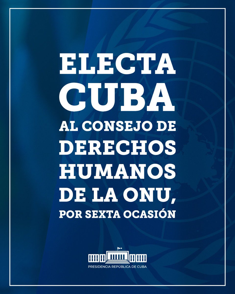 #Cuba electa por sexta ocasión para integrar el Consejo de Derechos Humanos de la ONU.

Un lugar ganado practicando la solidaridad, la cooperación, el respeto a la dignidad y el derecho de todos los pueblos del mundo a vivir en paz. 

#PatriaEsHumanidad