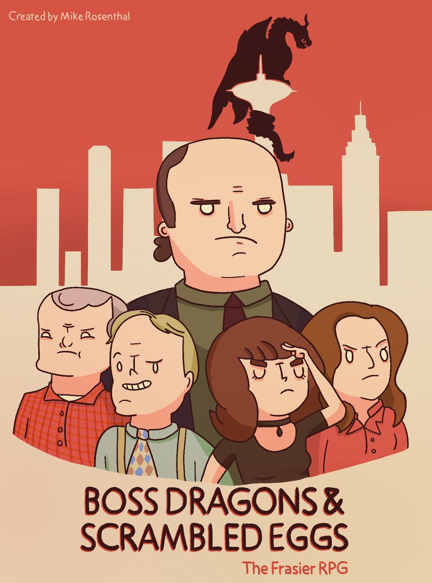 New cover art for Boss Dragons & Scrambled Eggs: The Frasier RPG. Slay goblins, untangle psyches, drink sherry. This is more canon than the reboot bit.ly/2G79jYK