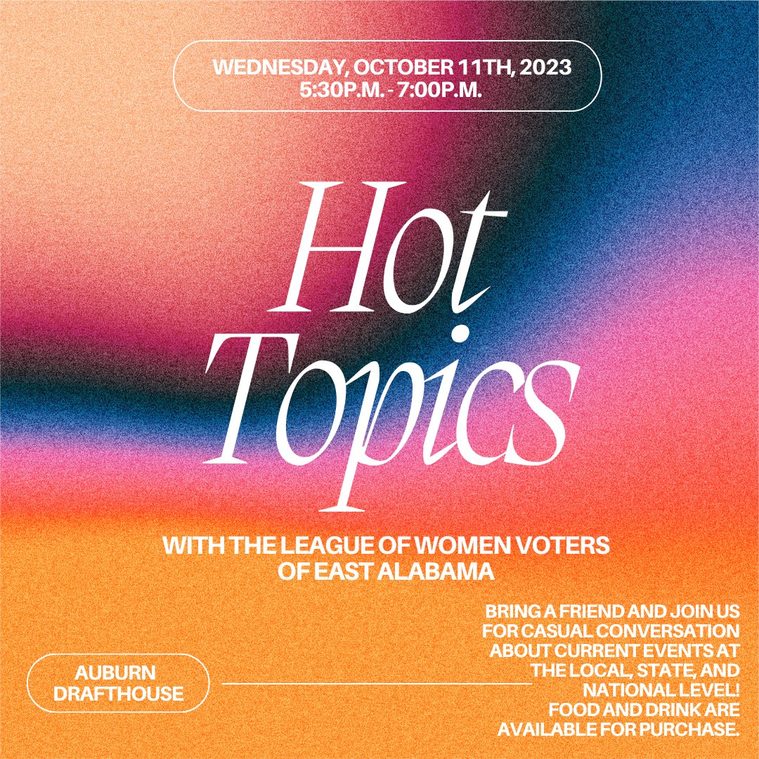 We invite you! We hope to see everyone tomorrow for lively conversation and community at Auburn Draft House!