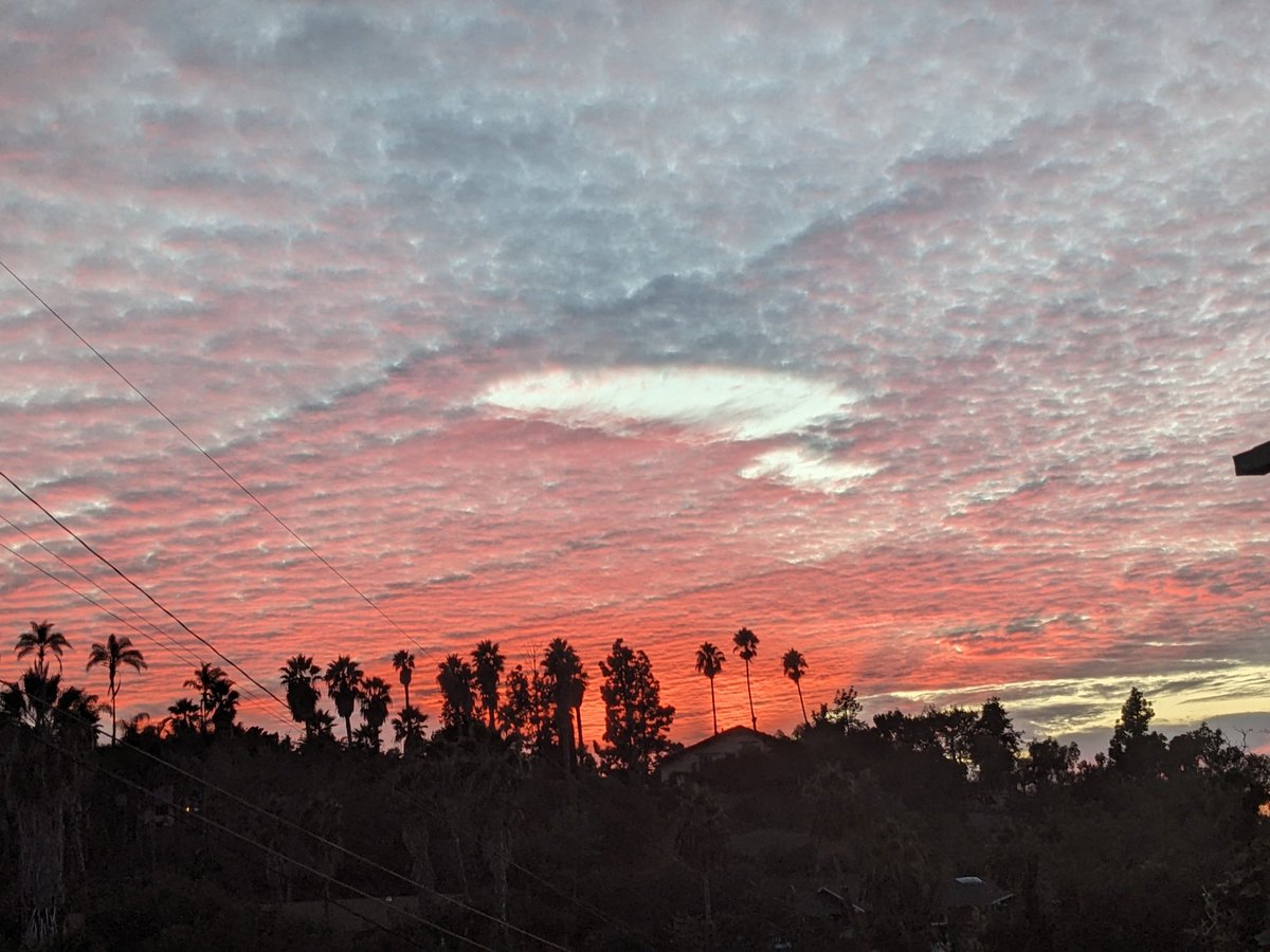 sagesacre's tweet photo. Snapped a shot of a colorful San Diego sunset last night only to discover later on that there's a starship shaped hole in the clouds. 
#autumn #clouds #eveningsky #mybackyard #octobersunset #sandiego #spaceship #startrek #sunset

https://t.co/b2HZtFHZKL https://t.co/cf4nWLDhSL