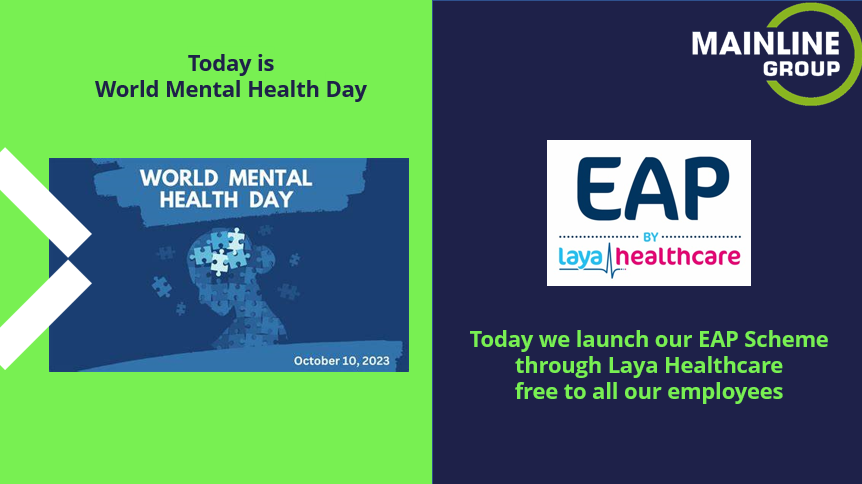 mainlinegroup's tweet photo. It's World Mental Health Day today, which offers a chance to reflect on how important it is to have candid conversations about mental health at work.

Today Mainline's Wellness Committee launches the Employee Assistance Programme free of charge to all employees. https://t.co/ARKwgTrGYY