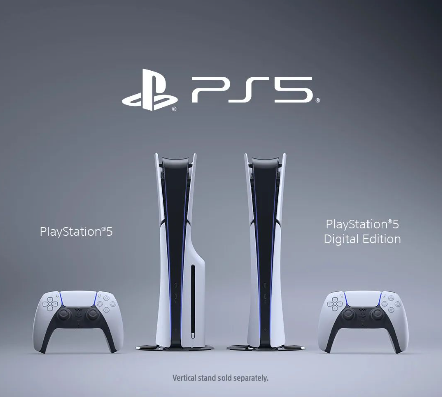 meuplaystation's tweet photo. Novo modelo de PlayStation 5. O que sabemos até agora:

👉Versão com Leitor  - US$ 499,99 
👉Versão Digital - US$ 449,99
👉 Quem optar pela versão digital pode adquirir um leitor de discos posteriormente por US$ 79,99
👉 Suporte para vertical vendido separadamente (US$ 29,99)
👉 30% menor e 18-24% mais leve
👉 SSD de 1 TB
👉 Lançamento: Final de 2023
👉Versão atual do PS5 não será mais produzida
