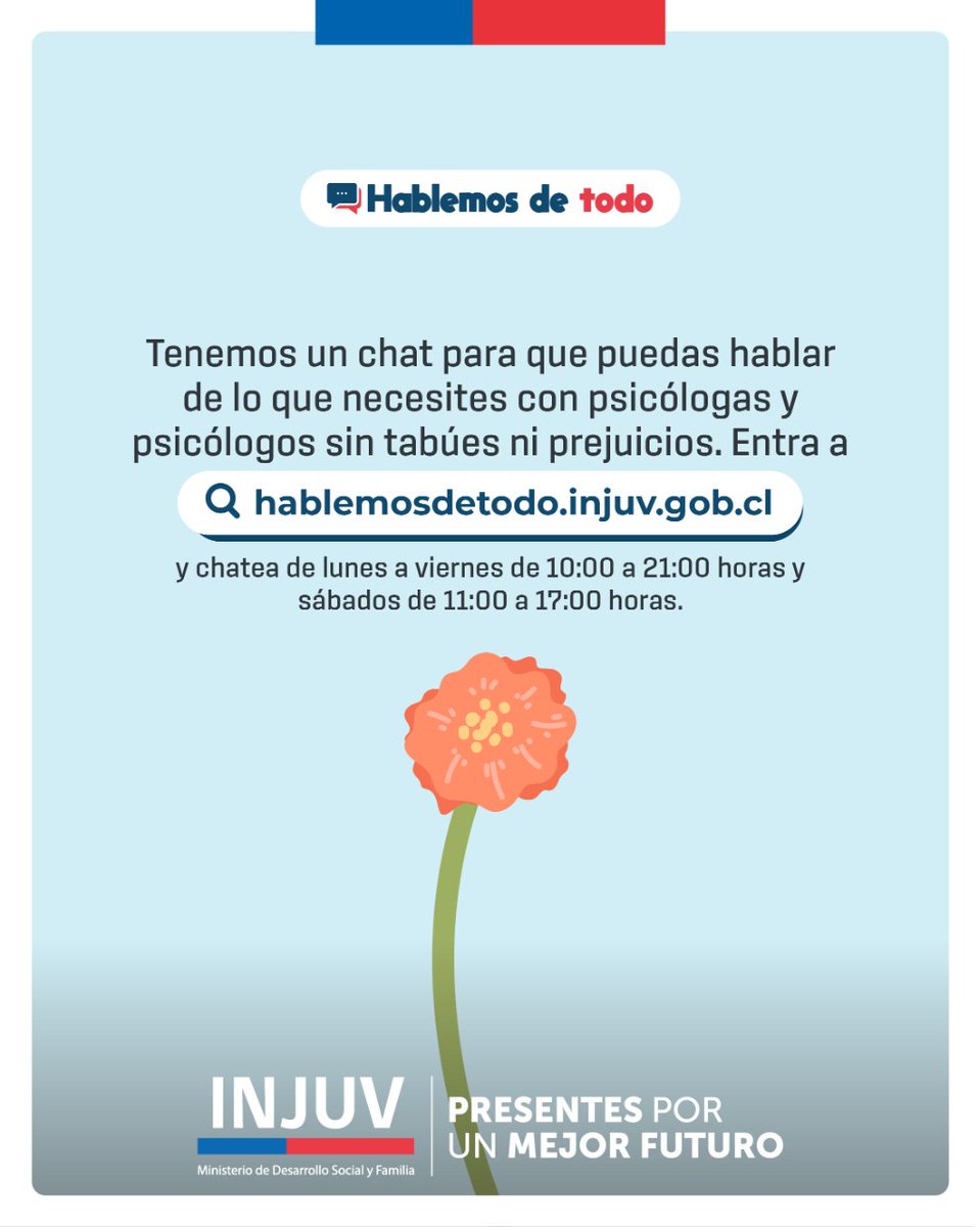 En el Día Mundial de la #saludmental y según la 10ma Encuesta Nacional de las Juventudes:

En #atacama un 56% encuentra muy poco o nada posible costear un tratamiento farmacológico, exámenes o consultas siquiátricas/sicológicas

💬¿Quieres hablar? Ingresa hablemosdetodo.injuv.gob.cl