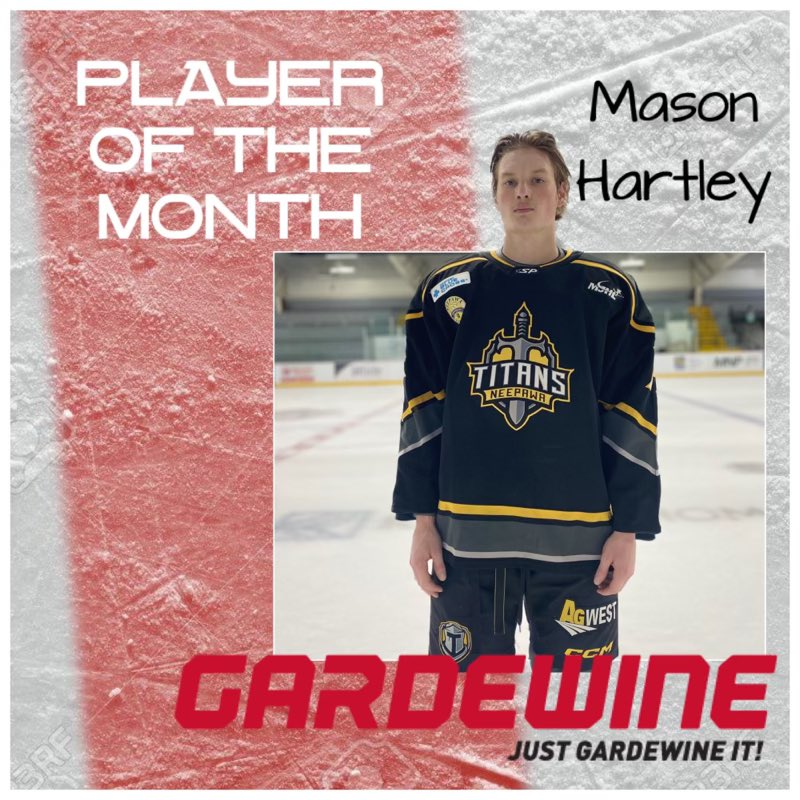 MJHLTitans's tweet photo. Congratulations to Mason Hartley, he is the @justgardewineit Player of the Month for September! 

#justgardewineit @Hartleyy04 https://t.co/By1ekdG4PO