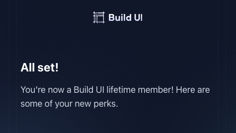 Build UI Lifetime member confirmation message